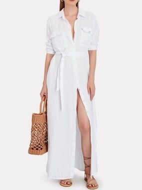 L'AGENCE Cameron White Linen Shirtdress Maxi Dress